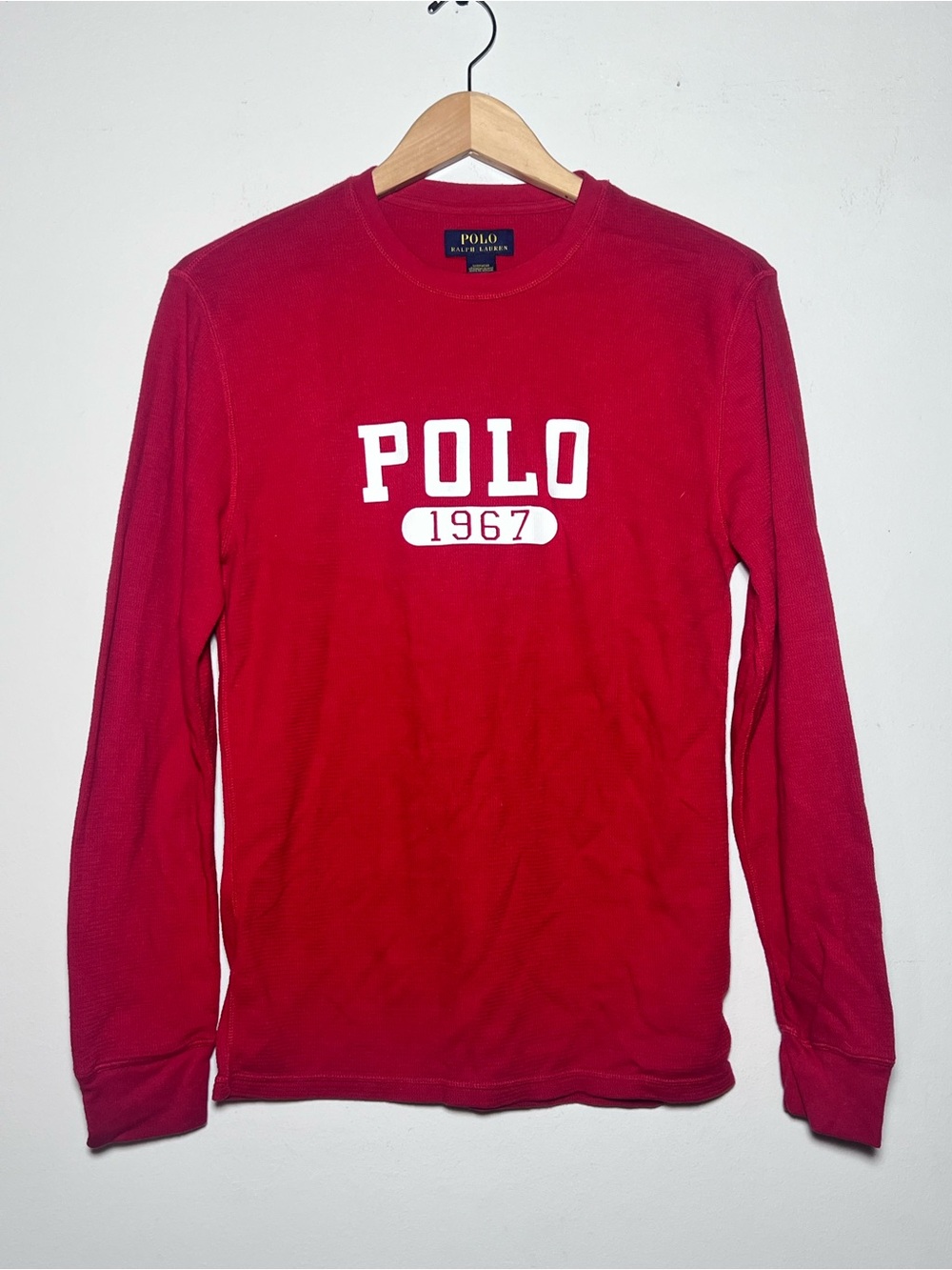 Polo Ralph Lauren Red Waffle Knit Long Sleeve Shirt Mens Sleepwear Size Medium